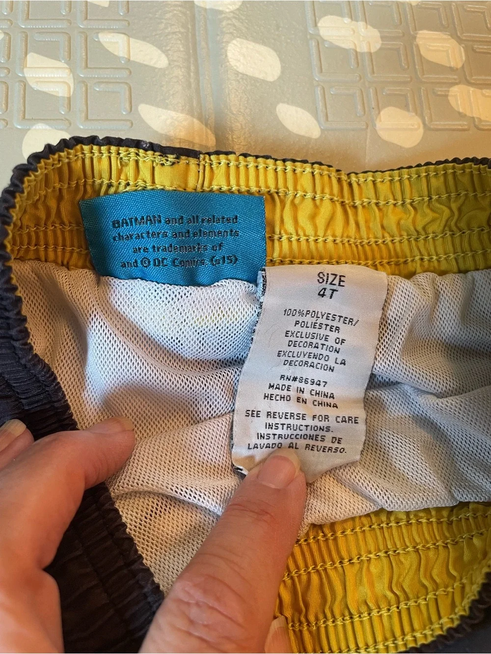 Batman Boys Swim Trunks in Blue with‎ Yellow Logo, Size 4T